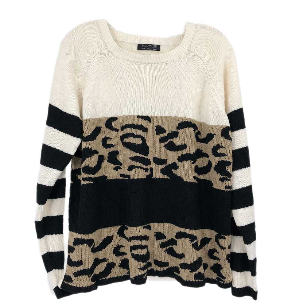 Bloomchic Cream Black Sweater Colorblock Pullover | Womens 12